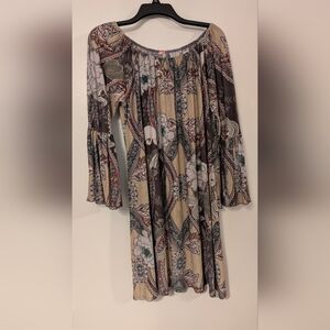 Honeyme Curvy Boho Paisley Floral Bell Sleeve Mini Dress XL